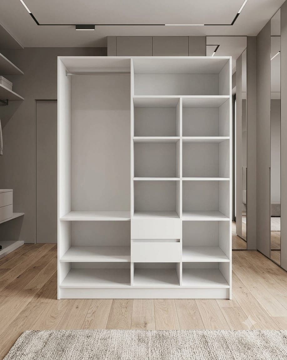 Closet abierto con colgado y torre de nichos